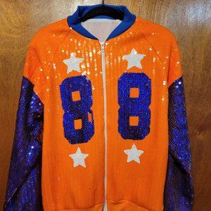 Sequin Varsity Jacket - Orange & Blue Number 88